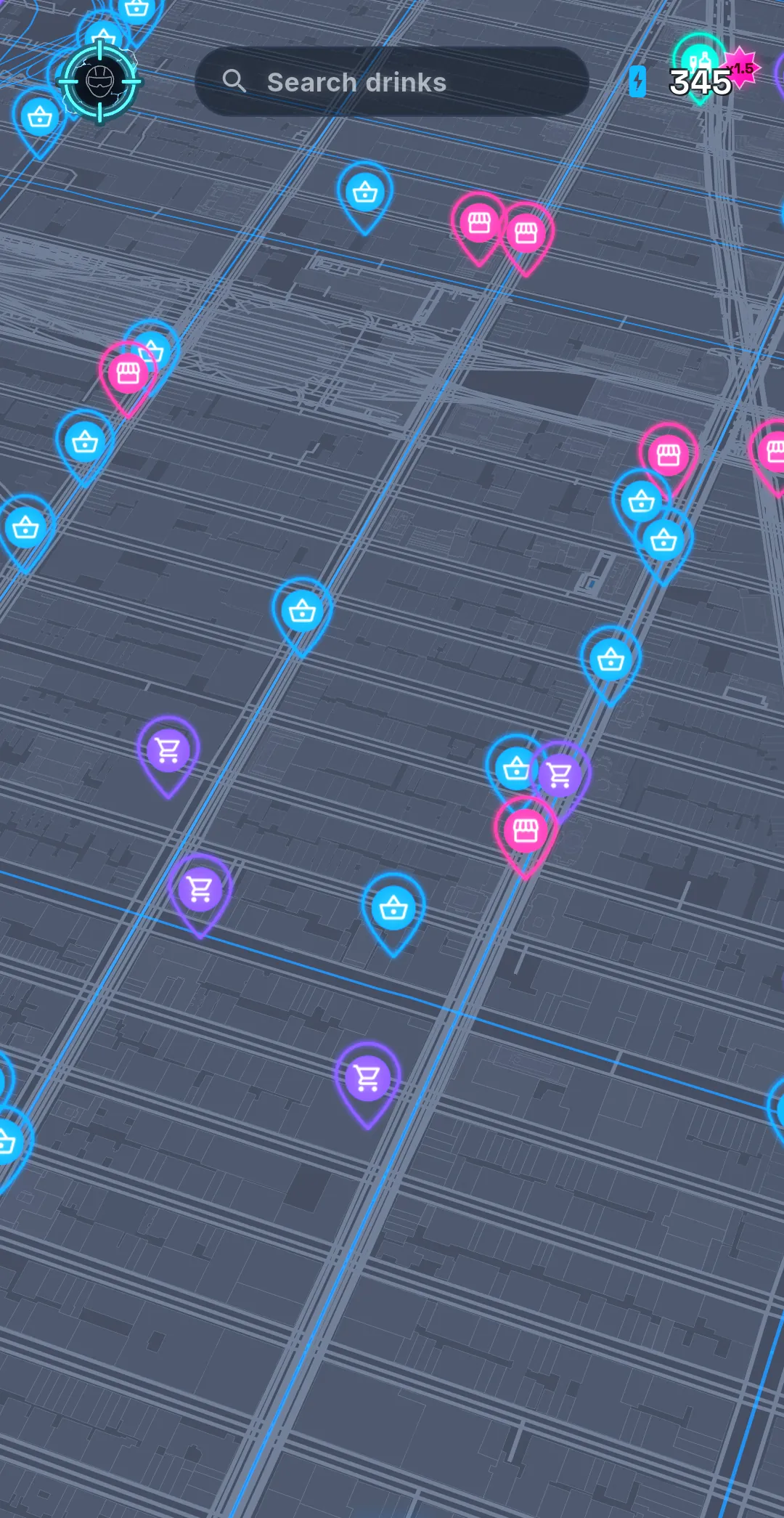 Cravedit map with live energy-drink store pins